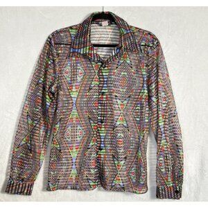 Vtg ELEE Men Sheer Shirt Button Front Long Sleeve Sz M Multicolor 70s 80s 46-24